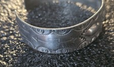 Antique Fred Harvey era Native American-style Silver Cuff Stamped Coin Bracelet - Additional view 5