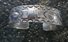 Antique Fred Harvey era Native American-style Silver Cuff Stamped Coin Bracelet