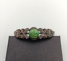 Fred Harvey Era Sterling Silver Navajo Green Turquoise Arrows Cuff Bracelet - Additional view 1