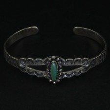 VTG Sterling Silver - NAVAJO Fred Harvey Turquoise Stamped 5" Cuff Bracelet - 2g