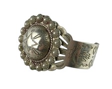 Vtg Fred Harvey Era Navajo Domed Thunderbird Morning Stars Cuff Bracelet