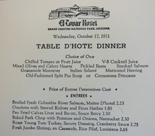Fred Harvey 75th Anniversary Menu El Tovar Hotel Grand Canyon Aizona Dated  1951 - Additional view 1
