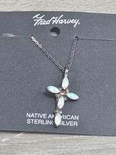 FRED HARVEY ERA ZUNI STERLING OPAL CROSS NECKLACE NATIVE AMERICAN NEW - Additional view 1
