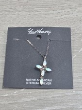 FRED HARVEY ERA ZUNI STERLING OPAL CROSS NECKLACE NATIVE AMERICAN NEW