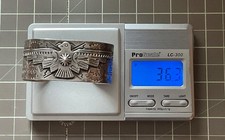 Vtg Hand Stamped WIDE NAVAJO CUFF sterling 36.3g Thunderbird Fred Harvey estate - Additional view 11