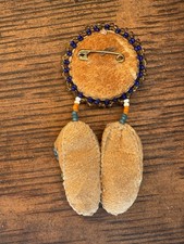 Fred Harvey Era Navajo Miniature Beaded Leather Moccasins Souvenir Brooch READ - Additional view 1