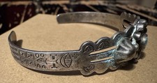 Antique Old Pawn Fred Harvey Era Sterling Silver Turquoise Cuff Bracelet Arrows - Additional view 1