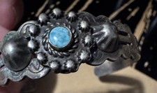 Antique Old Pawn Fred Harvey Era Sterling Silver Turquoise Cuff Bracelet Arrows - Additional view 5