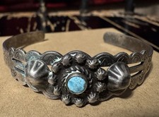 Antique Old Pawn Fred Harvey Era Sterling Silver Turquoise Cuff Bracelet Arrows
