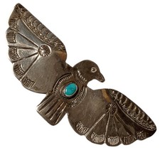 Historic Fred Harvey Thunderbird Navajo Sterling Silver Kingman Turquoise Brooch - Additional view 2