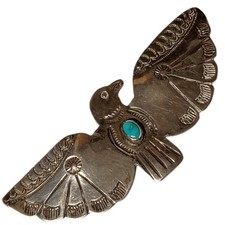 Historic Fred Harvey Thunderbird Navajo Sterling Silver Kingman Turquoise Brooch - Additional view 3