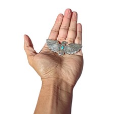 Historic Fred Harvey Thunderbird Navajo Sterling Silver Kingman Turquoise Brooch - Additional view 5