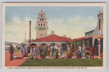 1945 Albuquerque New Mexico Fred Harvey Indian Bldg Santa Fe Station Postcard