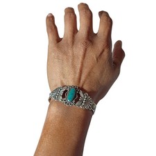 Fred Harvey Era Navajo kingman Turquoise Bracelet Sterling Silver - Additional view 4