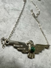18 Vintage Fred Harvey Era Navajo Thunderbird Necklace Sterling Silver Turquoise - Additional view 1