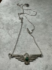 18 Vintage Fred Harvey Era Navajo Thunderbird Necklace Sterling Silver Turquoise