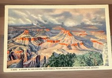 A Storm In The Canyon-Grand Canyon National Park AZ-Vintage Postcard-Fred Harvey