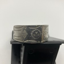 Vtg Fred Harvey era cuff bracelet, 1900 To 1940s, Nickel Silver Stamped, Navajo - Additional view 2