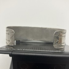 Vtg Fred Harvey era cuff bracelet, 1900 To 1940s, Nickel Silver Stamped, Navajo - Additional view 3