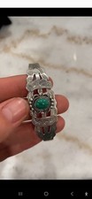 VTG Fred Harvey Sterling Silver Malachite Cuff Bracelet Signed GW Glen Willie - Additional view 1