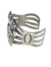 FRED HARVEY ERA BELL TRADING POST Nickel Silver Faux Turquoise Flower Cuff 31.9g - Additional view 1