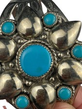 FRED HARVEY ERA BELL TRADING POST Nickel Silver Faux Turquoise Flower Cuff 31.9g - Additional view 11
