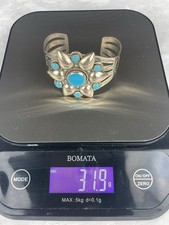 FRED HARVEY ERA BELL TRADING POST Nickel Silver Faux Turquoise Flower Cuff 31.9g - Additional view 20