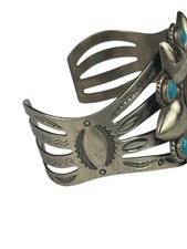 FRED HARVEY ERA BELL TRADING POST Nickel Silver Faux Turquoise Flower Cuff 31.9g - Additional view 4