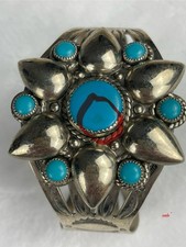 FRED HARVEY ERA BELL TRADING POST Nickel Silver Faux Turquoise Flower Cuff 31.9g - Additional view 10