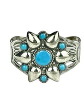 FRED HARVEY ERA BELL TRADING POST Nickel Silver Faux Turquoise Flower Cuff 31.9g