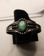 Native American green Turquoise  Sterling Cuff Bracelet  bell trading post  - Additional view 1