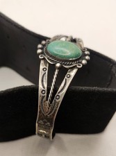 Native American green Turquoise  Sterling Cuff Bracelet  bell trading post  - Additional view 2