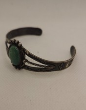 Native American green Turquoise  Sterling Cuff Bracelet  bell trading post  - Additional view 3