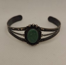 Native American green Turquoise  Sterling Cuff Bracelet  bell trading post  - Additional view 4