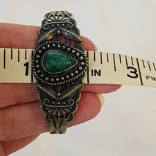 Native Navajo MAISELS Turquoise STERLING Bracelet-Fred Harvey Era 1930's VTG-25g - Additional view 9