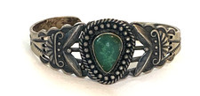 Native Navajo MAISELS Turquoise STERLING Bracelet-Fred Harvey Era 1930's VTG-25g