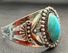 Fred Harvey Era Navajo Sterling Silver Turquoise Arrow Cuff Bracelet 22.8g Stamp - Additional view 2