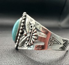 Fred Harvey Era Navajo Sterling Silver Turquoise Arrow Cuff Bracelet 22.8g Stamp - Additional view 3