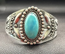 Fred Harvey Era Navajo Sterling Silver Turquoise Arrow Cuff Bracelet 22.8g Stamp