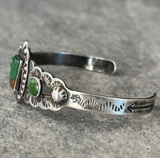Vintage FRED HARVEY ERA Navajo Turquoise SNAKE stamped Sterling silver Bracelet - Additional view 1