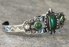 Vintage FRED HARVEY ERA Navajo Turquoise SNAKE stamped Sterling silver Bracelet - Additional view 3