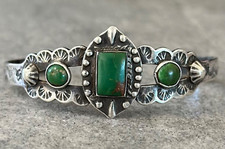 Vintage FRED HARVEY ERA Navajo Turquoise SNAKE stamped Sterling silver Bracelet
