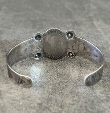 Old FRED HARVEY ERA Navajo Turquoise WHIRLING LOG REPOUSSE Sterling Bracelet - Additional view 7
