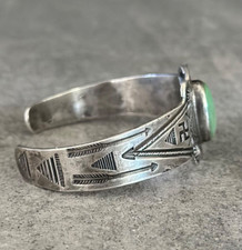 Old FRED HARVEY ERA Navajo Turquoise WHIRLING LOG REPOUSSE Sterling Bracelet - Additional view 9