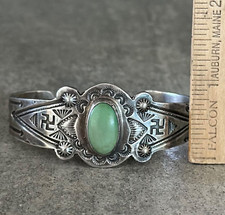 Old FRED HARVEY ERA Navajo Turquoise WHIRLING LOG REPOUSSE Sterling Bracelet - Additional view 10