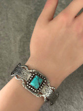 FRED HARVEY ERA  Navajo Turquoise RATTLESNAKE WHIRLING LOG Sterling Bracelet-LRG - Additional view 1