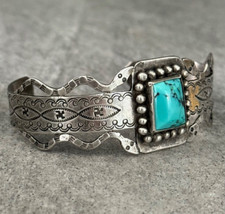 FRED HARVEY ERA  Navajo Turquoise RATTLESNAKE WHIRLING LOG Sterling Bracelet-LRG - Additional view 2