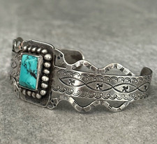 FRED HARVEY ERA  Navajo Turquoise RATTLESNAKE WHIRLING LOG Sterling Bracelet-LRG - Additional view 4