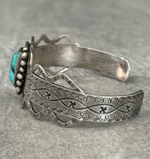 FRED HARVEY ERA  Navajo Turquoise RATTLESNAKE WHIRLING LOG Sterling Bracelet-LRG - Additional view 5