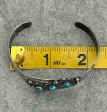 OLD FRED HARVEY ERA Navajo Turquoise flowers Stamped Sterling Bracelet 6.7 in - Additional view 11